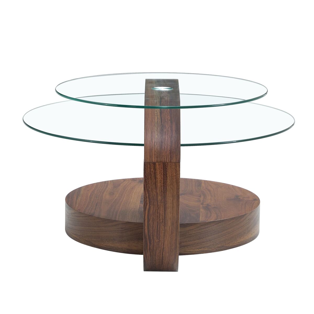 Mesa de centro moderna - design multicamadas, suporte em mdf - transparente/nogueira