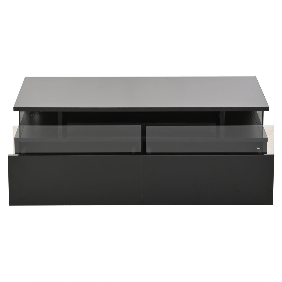 Mesa de centro 90 * 45 * 35,5 cm - mesa de centro com tabuleiro, 2 gavetas, mesa de apoio em vidro temperado com luz led - noir
