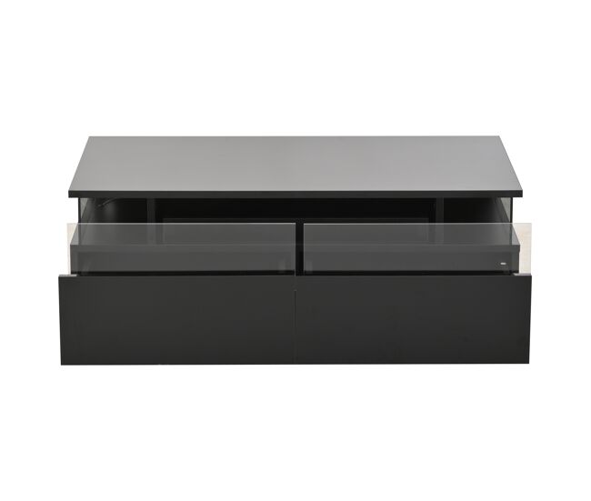 Mesa de centro 90 * 45 * 35,5 cm - mesa de centro com tabuleiro, 2 gavetas, mesa de apoio em vidro temperado com luz led - noir