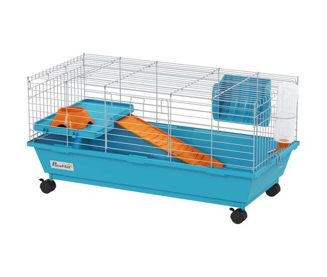 Pawhut gaiola para animais pequenos gaiola para roedores com rodas garrafa de água comedouro dispensador de feno plataforma rampa bandeja removível