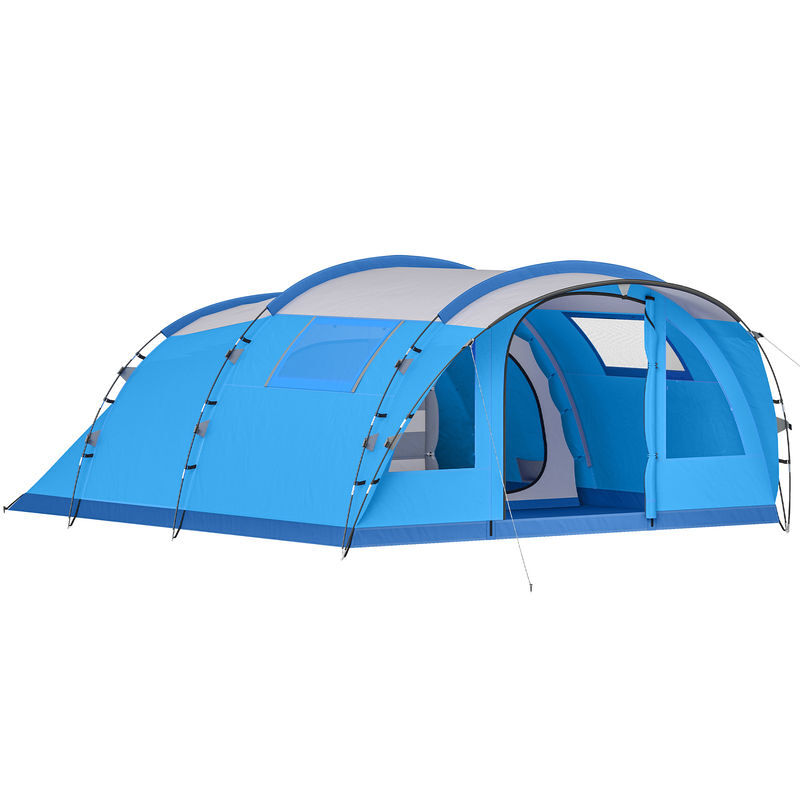 Outsunny tenda de campismo familiar para 5 pessoas tenda de campismo dobrável tipo túnel com 3 quartos porta 4 janelas alpendre bolsa impermeável 3000