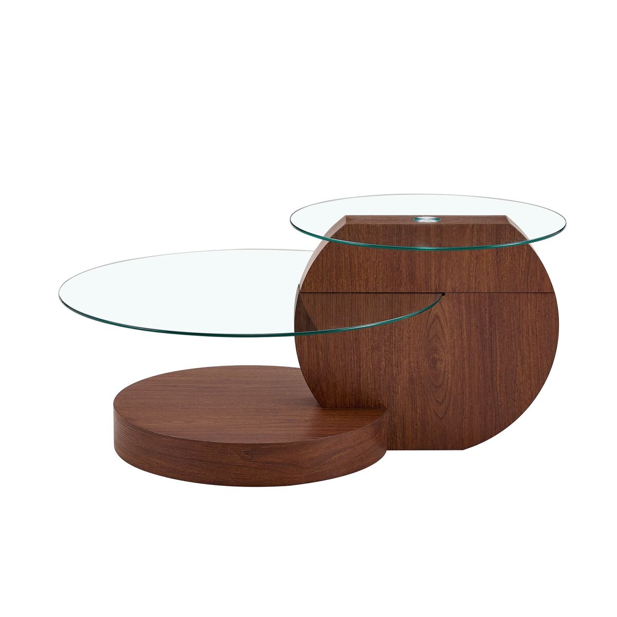 Mesa de centro - vidro de segurança de 2 níveis, design minimalista, mdf veado - transparente/nogueira