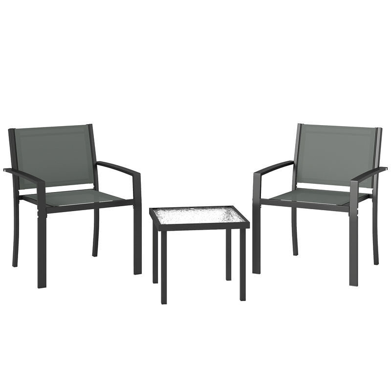 Outsunny conjunto de mesa e cadeiras de terraço com 3 peças móveis de jardim com 2 cadeiras de textilene e mesa de vidro temperado para pátio varanda