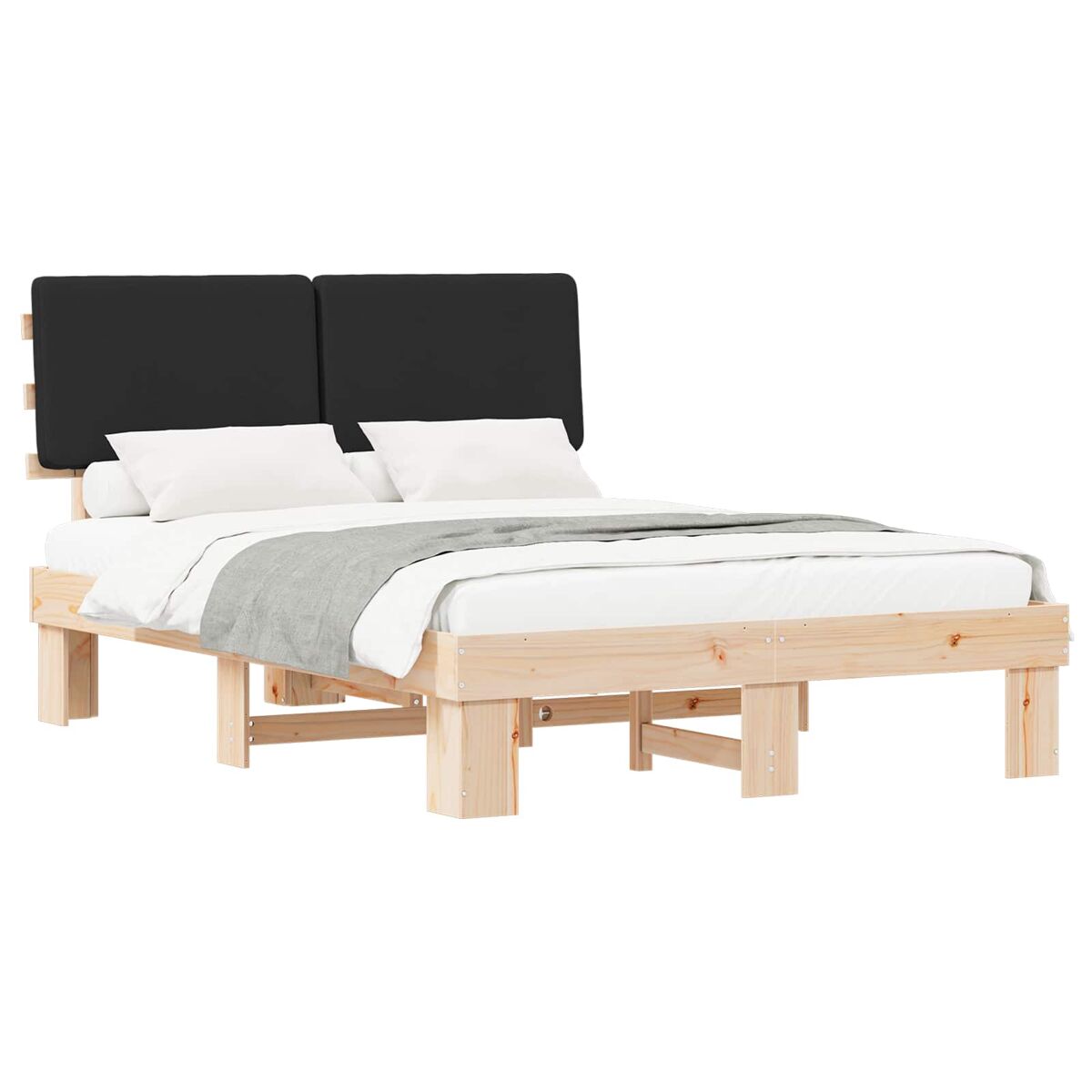 Estrutura de cama de casal moderno com cabeceira estofada preto 135 x 190 cm