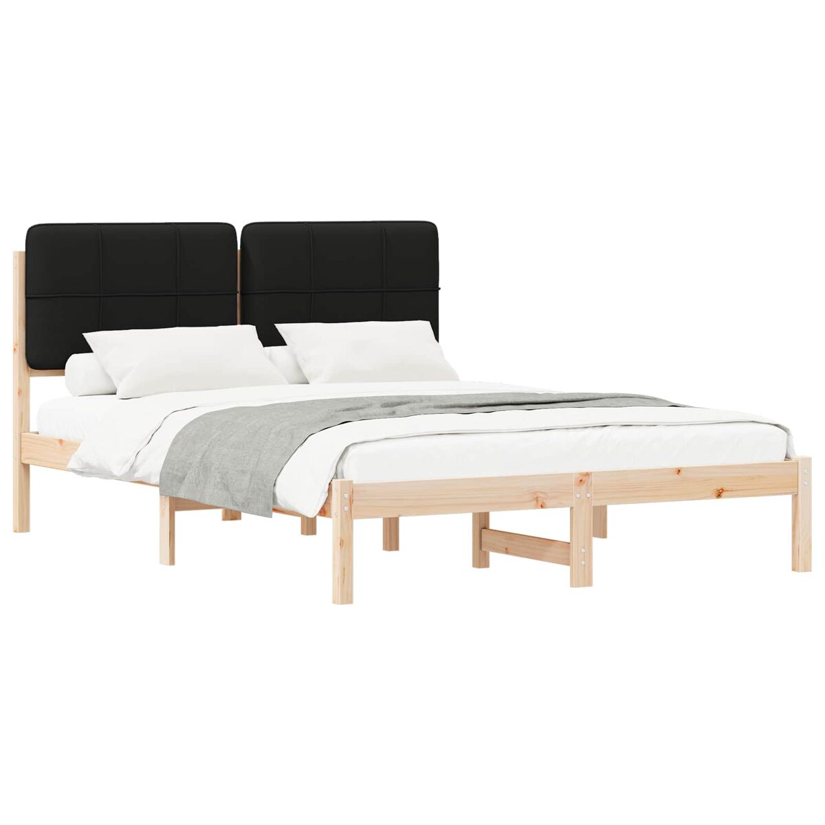 Estrutura de cama de casal moderno com cabeceira estofada preto 135 x 190 cm