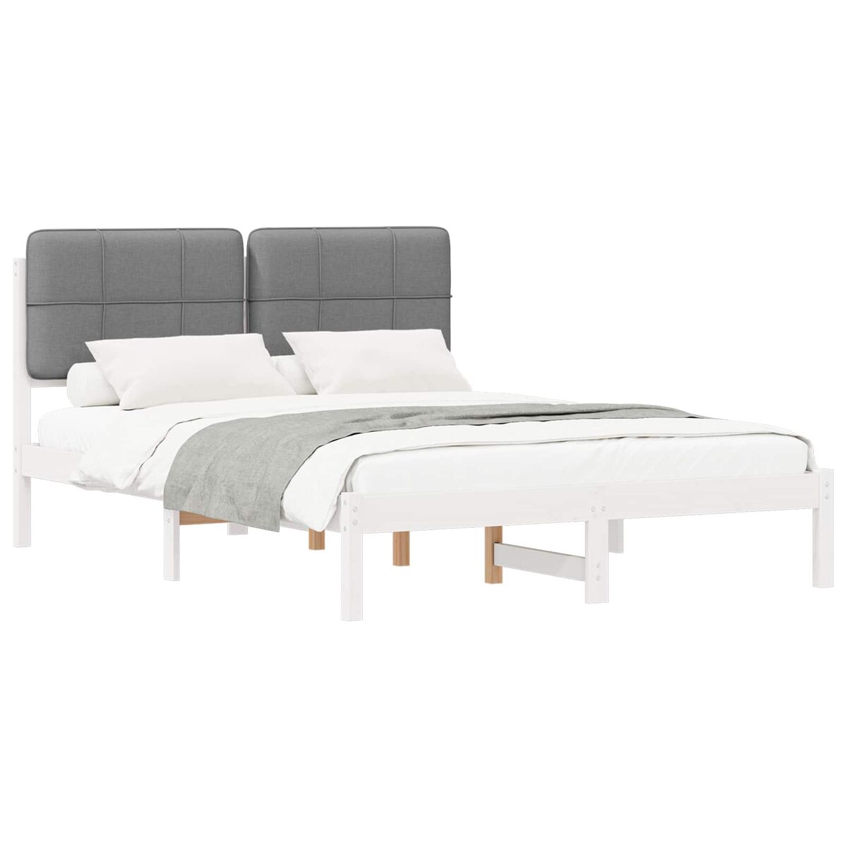 Estrutura de cama de casal moderno com cabeceira estofada cinzento-claro