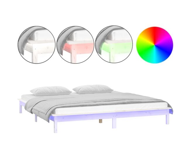Estrutura de cama de casal moderno king size c/ luzes led 150x200cm madeira maciça