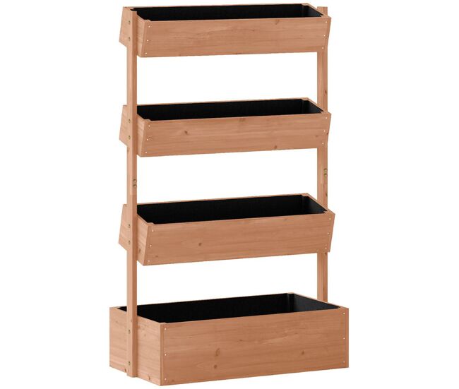 Outsunny canteiro de madeira de 4 níveis canteiro elevado exterior com orifícios de drenagem e tecido não tecido macetero para cultivos plantas flores para terraço jardim, 85x45x140 cm castanho