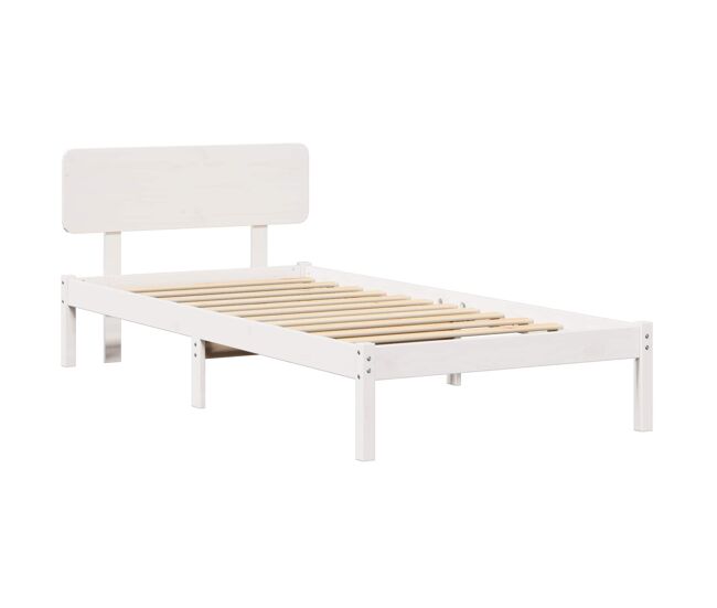 Estrutura de cama de solteiro para adultos - branco 75 x 190 cm madeira de pinheiro sólida
