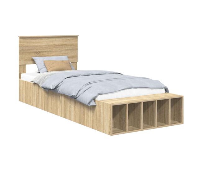 Estrutura de cama de solteiro para adultos com prateleira carvalho sonoma 75 x 190 cm