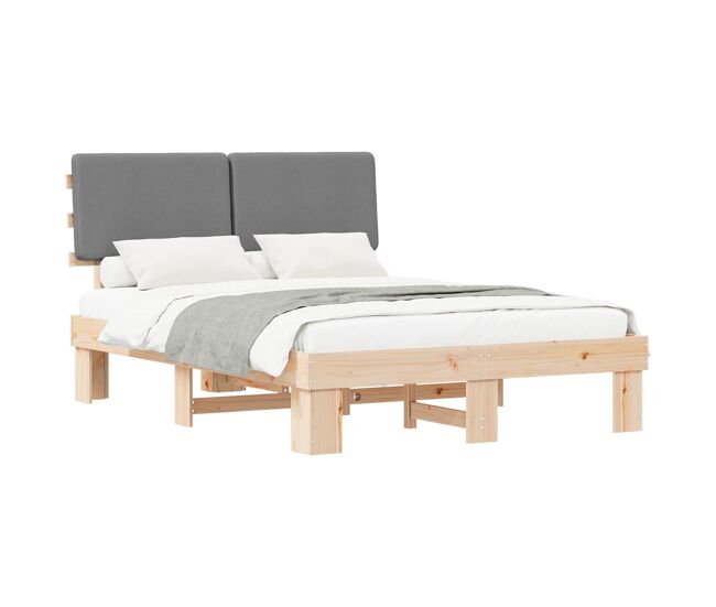 Estrutura de cama de casal moderno com cabeceira estofada cinzento-claro