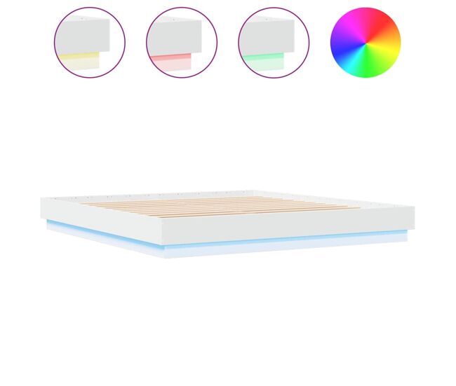 Estrutura de cama de casal moderno com luzes led 200x200 cm branco