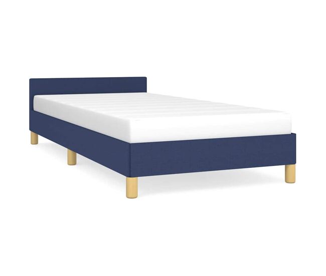 Estrutura de cama de solteiro para adultos c/ cabeceira tecido 90x200 cm azul