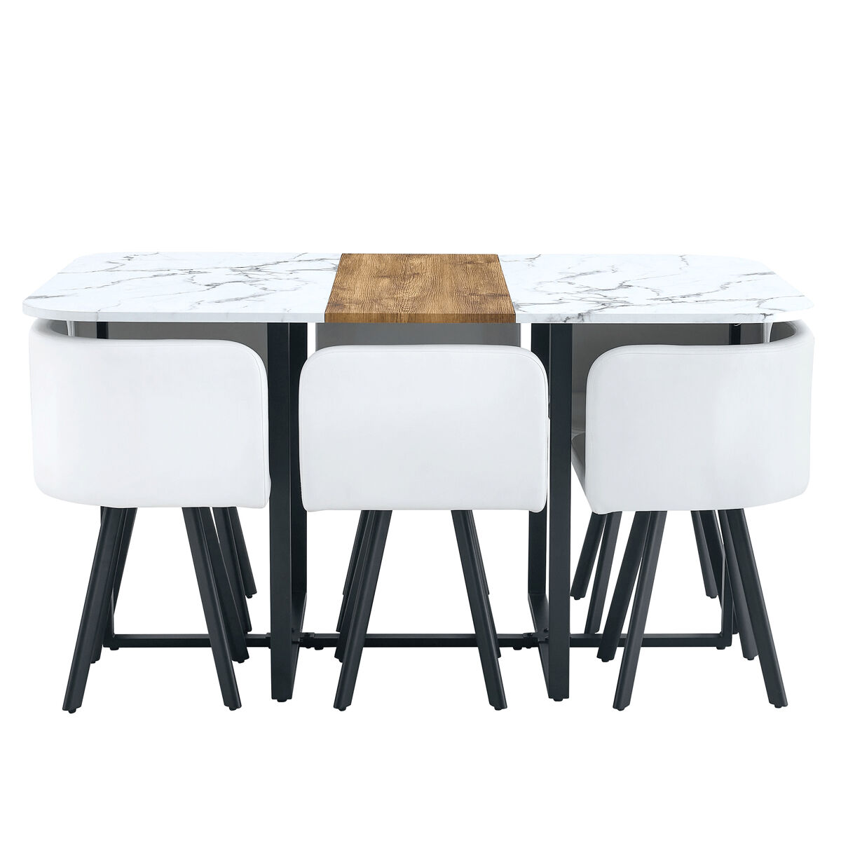 Conjunto de mesa de jantar para 4-6 pessoas - extensível e cadeiras dobráveis - branco e preto