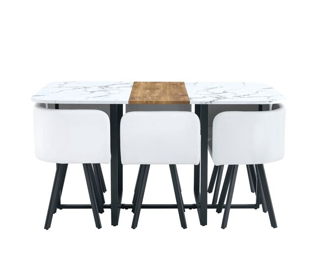 Conjunto de mesa de jantar para 4-6 pessoas - extensível e cadeiras dobráveis - branco e preto