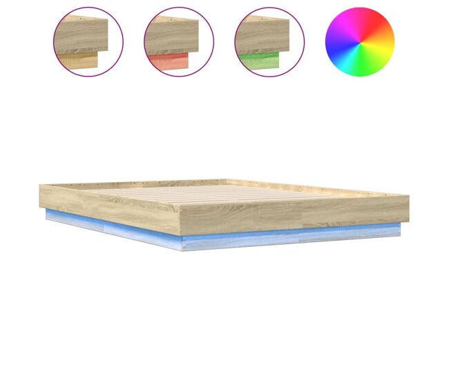 Estrutura de cama de casal moderno com luzes led 150x200 cm carvalho sonoma