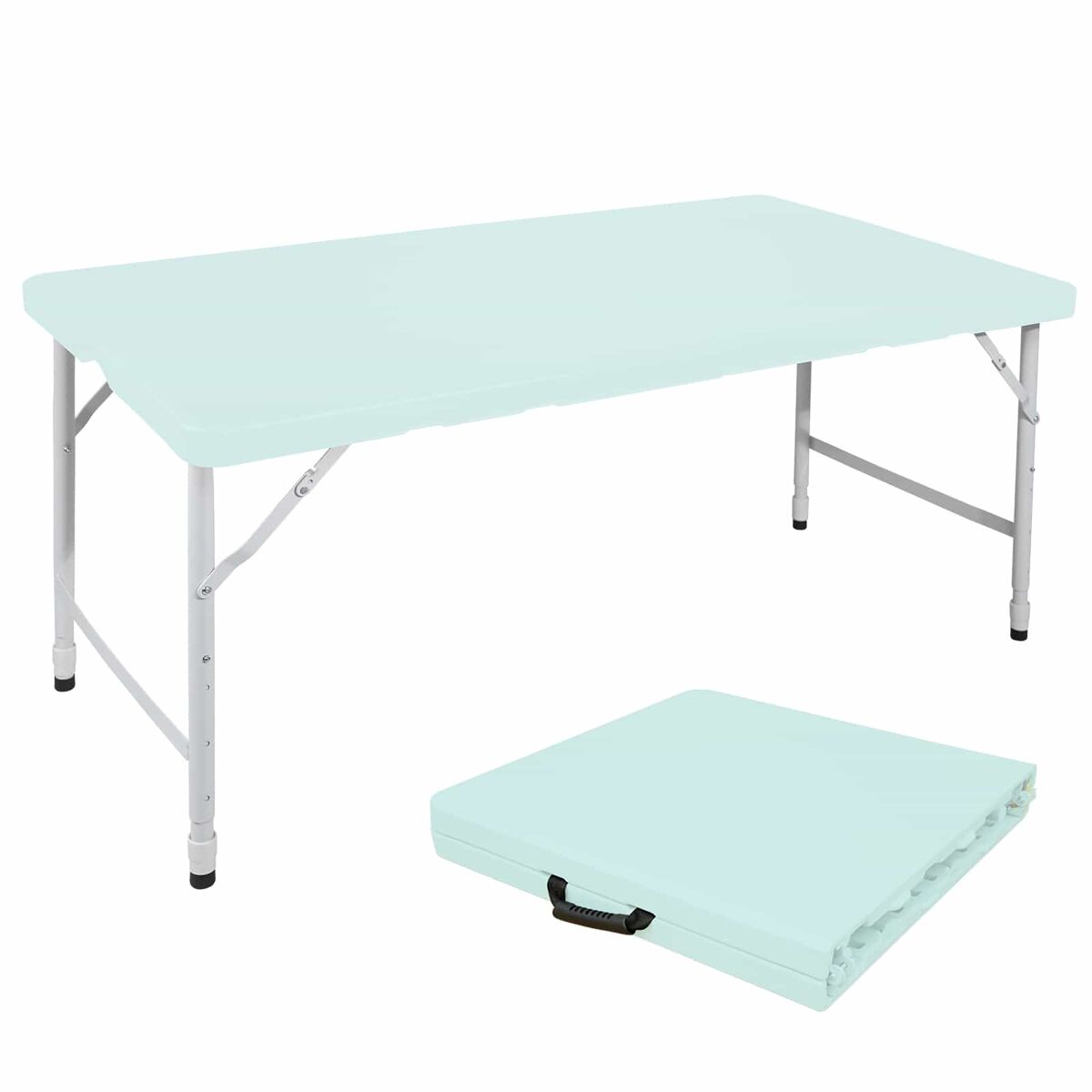 Mesa dobrável portátil de 125 cm - altura ajustável, resistência de 135 kg, multifuncional com pega - azul