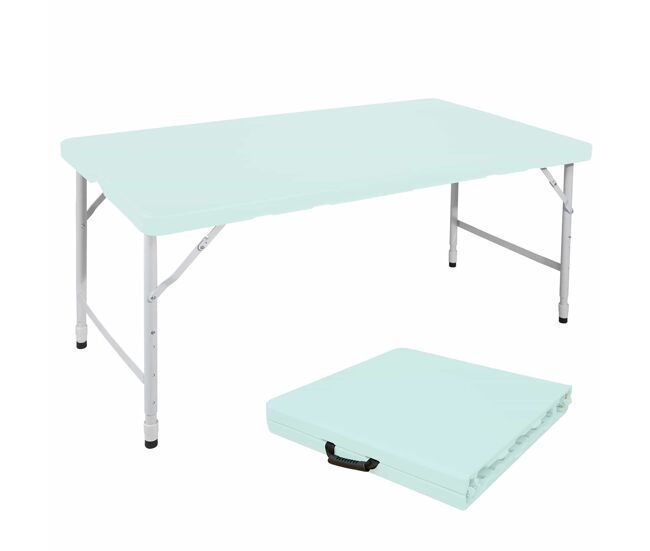 Mesa dobrável portátil de 125 cm - altura ajustável, resistência de 135 kg, multifuncional com pega - azul