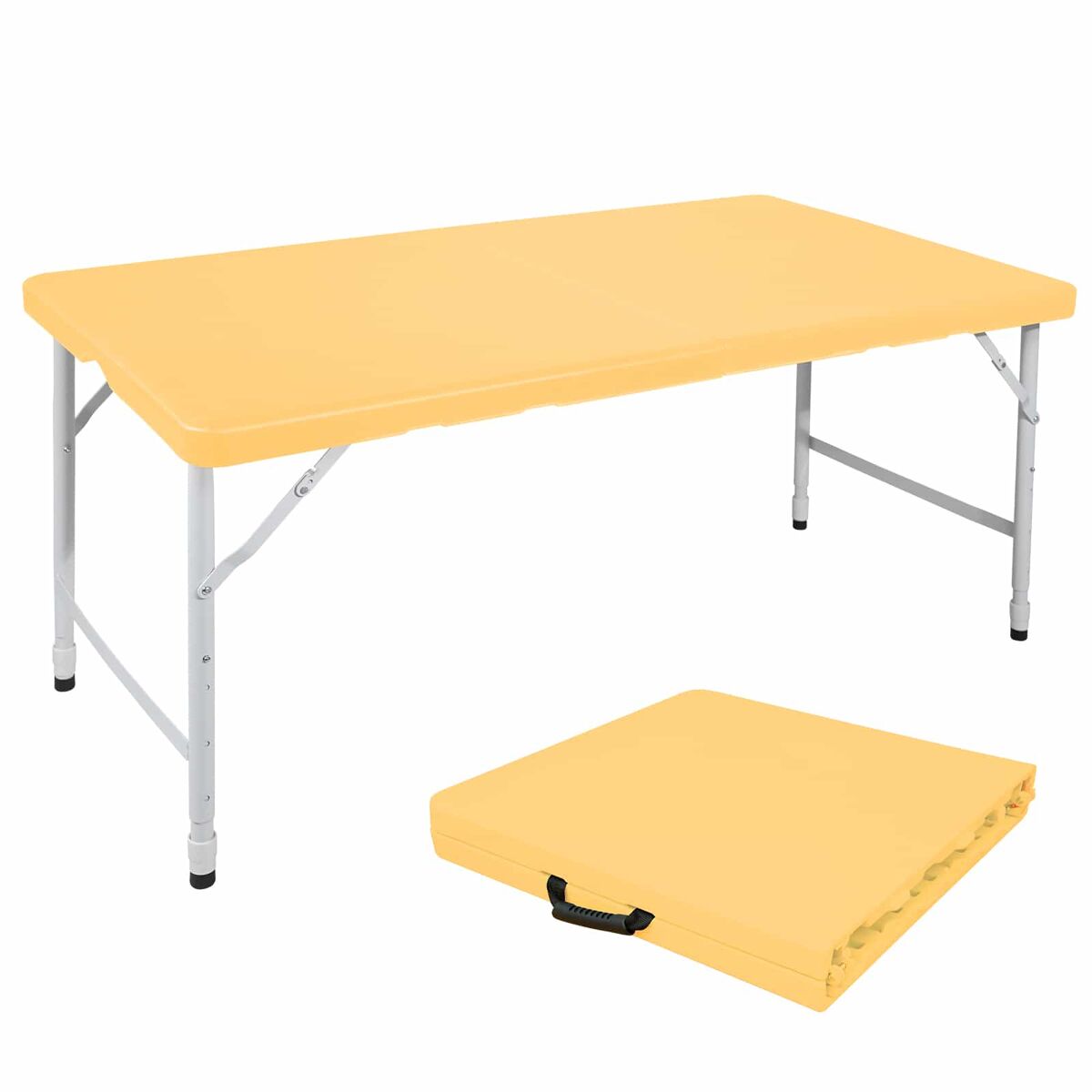 Mesa dobrável portátil de 125 cm - resistente, altura ajustável, multifuncional - amarelo claro