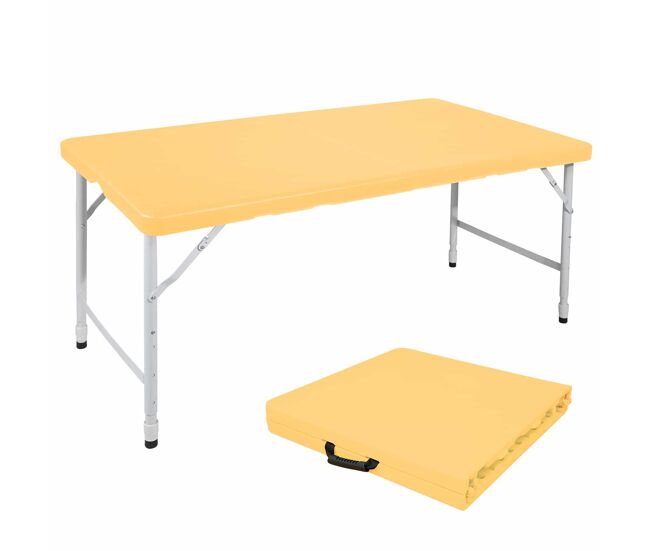 Mesa dobrável portátil de 125 cm - resistente, altura ajustável, multifuncional - amarelo claro