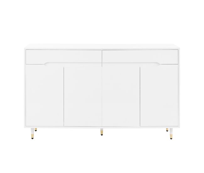 Sapateira moderna - 2 portas e 2 gavetas com étagères ajustáveis, pés dourados, capacidade para 18-24 pares - cor dourada e blanche