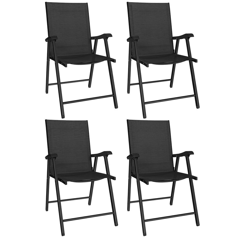 Outsunny pack de 4 cadeiras de camping dobráveis, cadeiras de jardim para exterior com encosto alto e apoios de braços, tecido textilene respirável e estrutura de acier para terraço, praia, 58x62x97 cm, noir