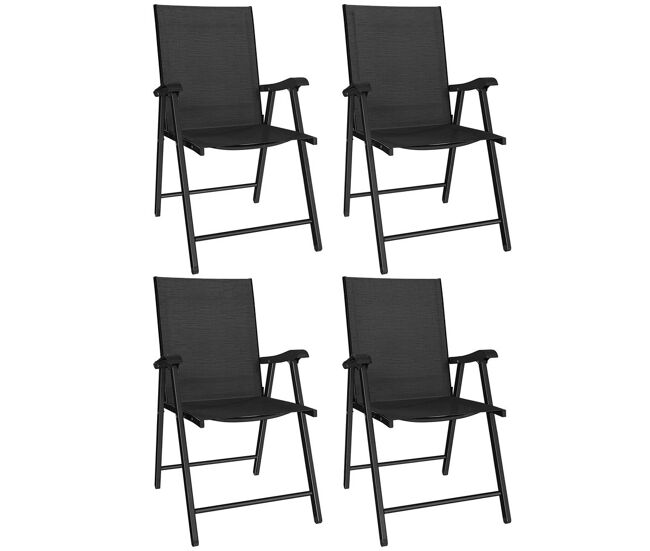 Outsunny pack de 4 cadeiras de camping dobráveis, cadeiras de jardim para exterior com encosto alto e apoios de braços, tecido textilene respirável e estrutura de acier para terraço, praia, 58x62x97 cm, noir
