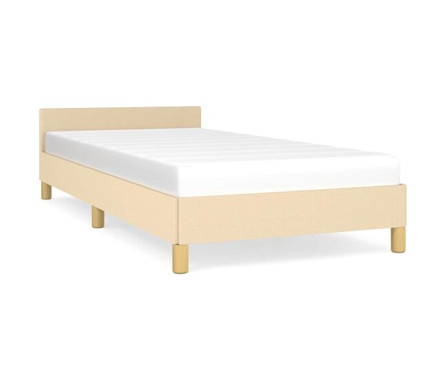 Estrutura de cama de solteiro para adultos c/ cabeceira tecido 90x200 cm creme