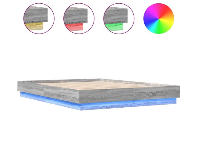 Estrutura de cama de casal moderno com luzes led 140x200 cm cinzento sonoma
