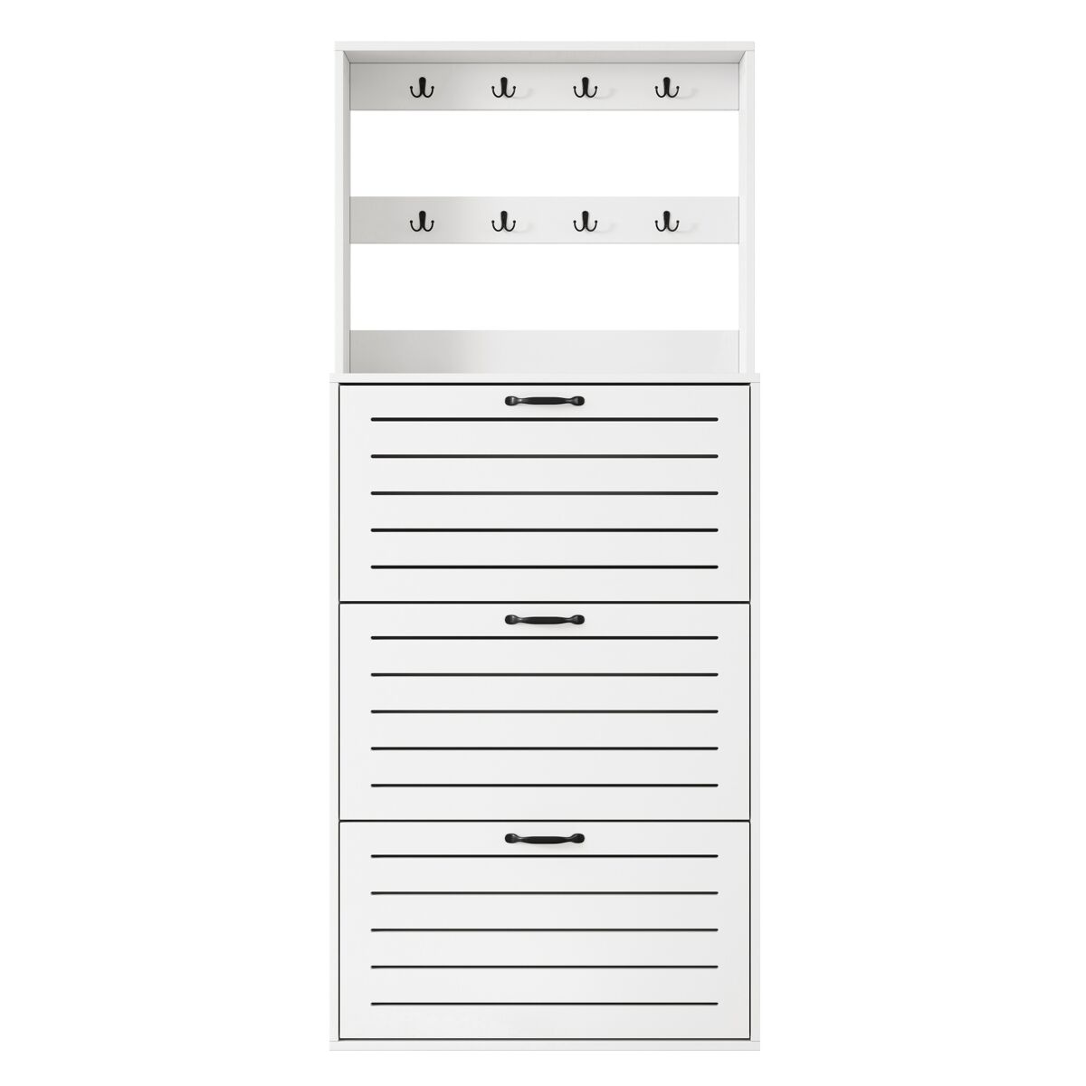 Sapateira com 3 portas - prateleira para sapatos, gancho para chapéus e bolsas - branco