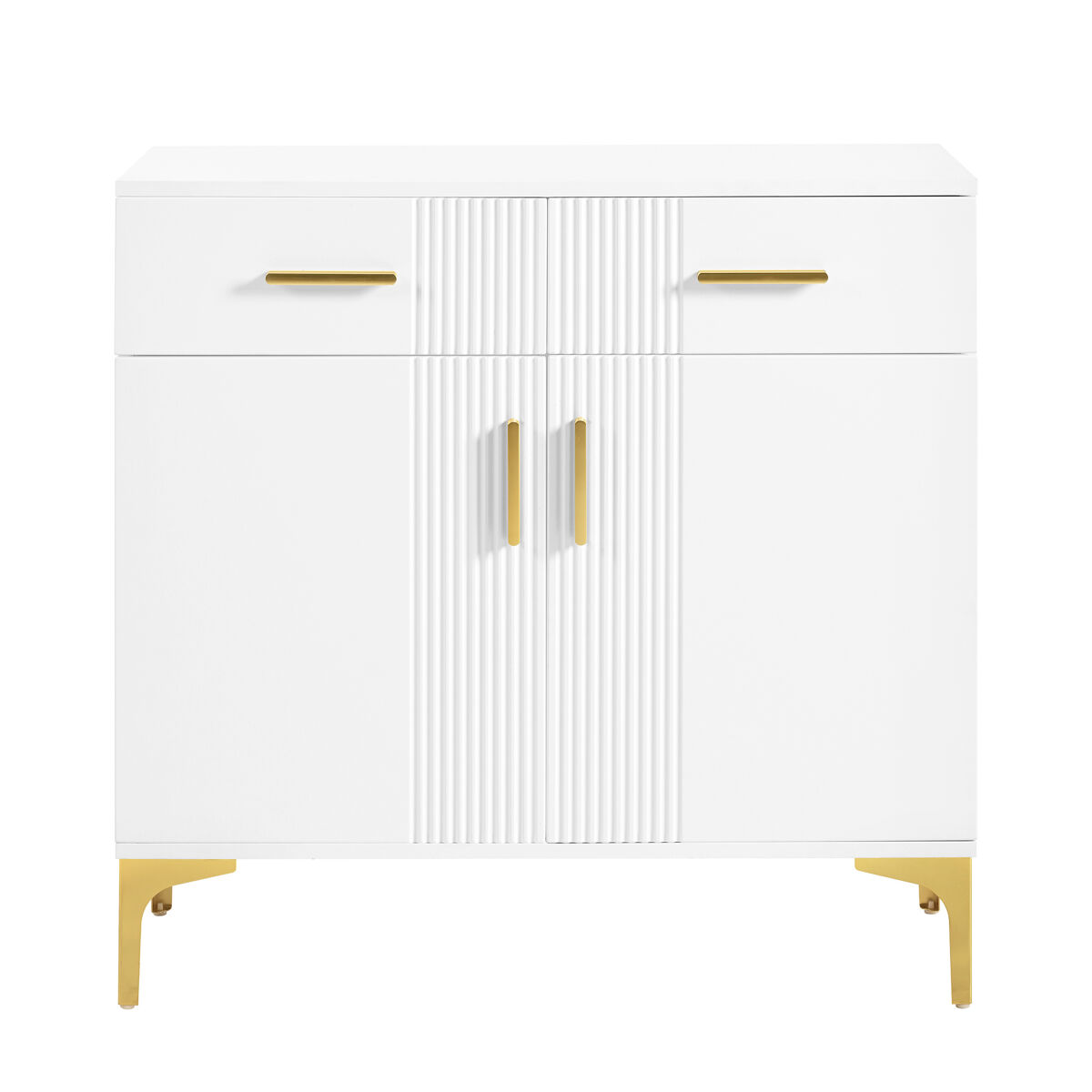 Aparador moderno 80x35x79,5 cm - com 2 portas, 2 gavetas, puxadores e pés metálicos
