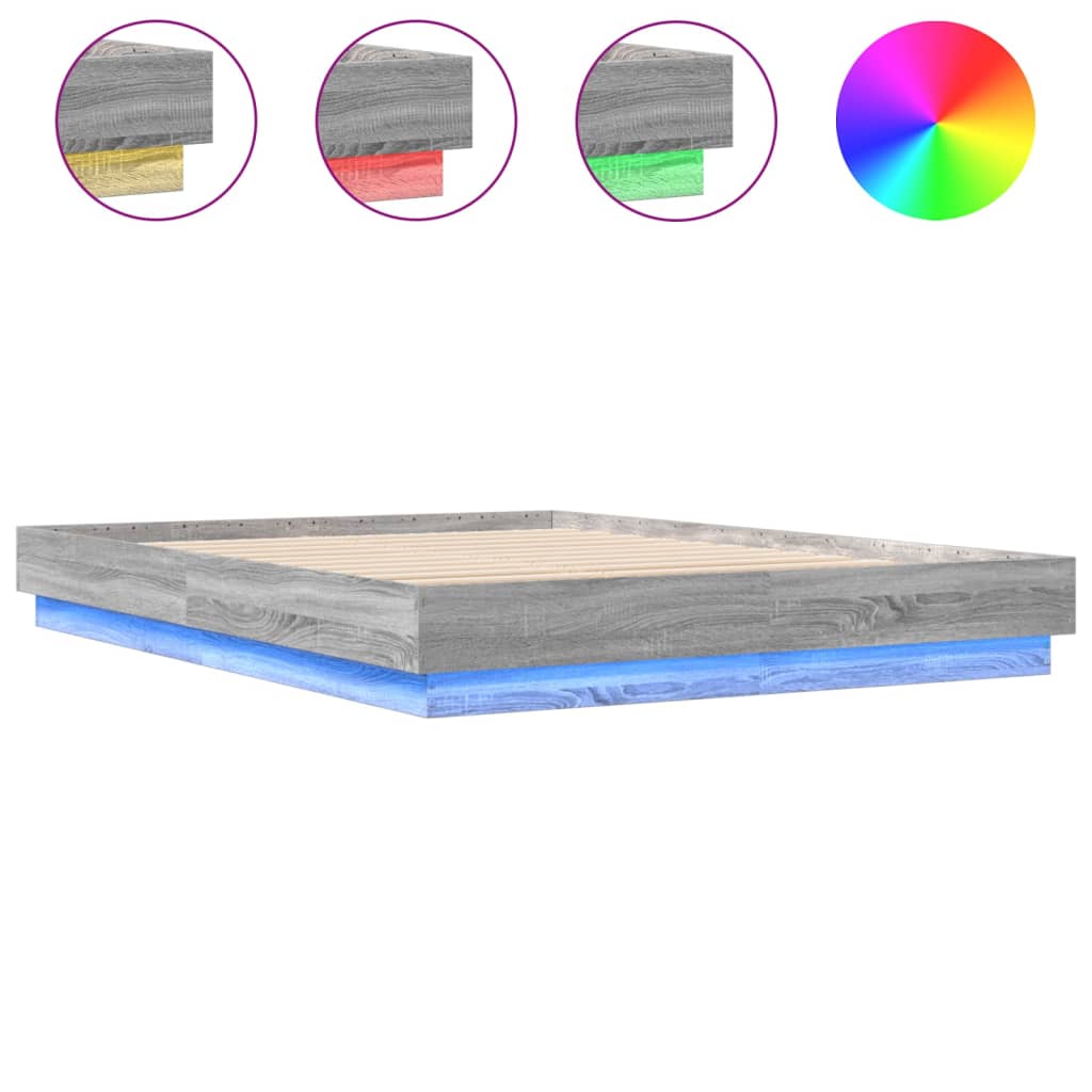 Estrutura de cama de casal moderno com luzes led 150x200 cm cinzento sonoma