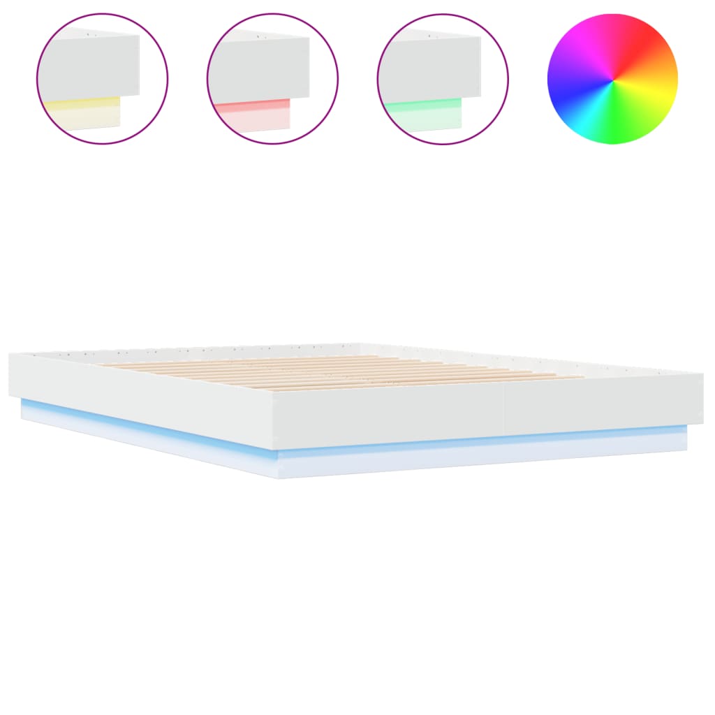 Estrutura de cama de casal moderno com luzes led 150x200 cm branco