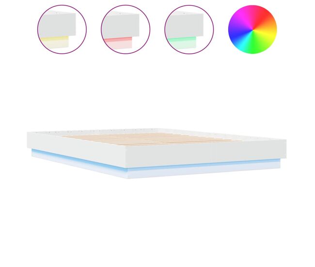 Estrutura de cama de casal moderno com luzes led 150x200 cm branco