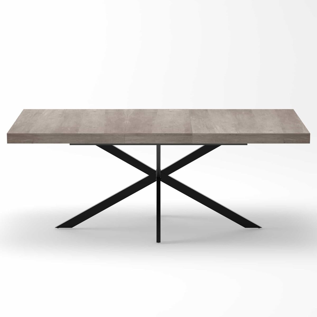Mesa de jantar extensível 140-180 cm - estilo retro, retangular, arrumação oculta, tampo em madeira natural, placa central a condizer - cinza