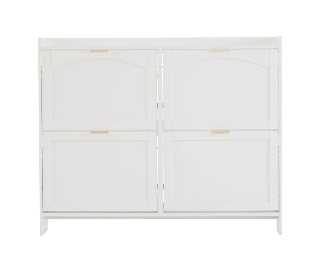 Sapateira moderna 110x90x24 cm - 4 compartimentos rebatíveis, étagère livre, arrumação aberta - blanc