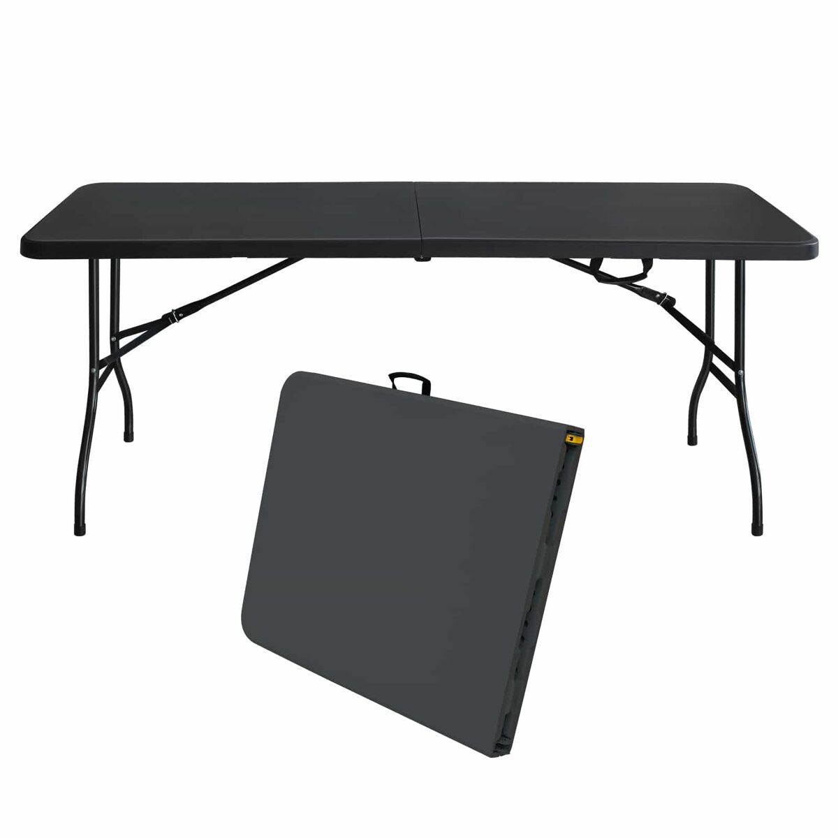 Mesa dobrável portátil de 180 cm - resistente, multifuncional, com pega, capacidade de carga de 135 kg - preta