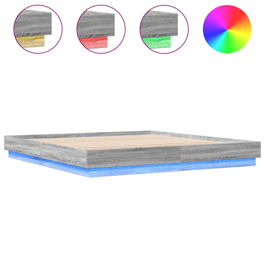 Estrutura de cama de casal moderno com luzes led 180x200 cm cinzento sonoma