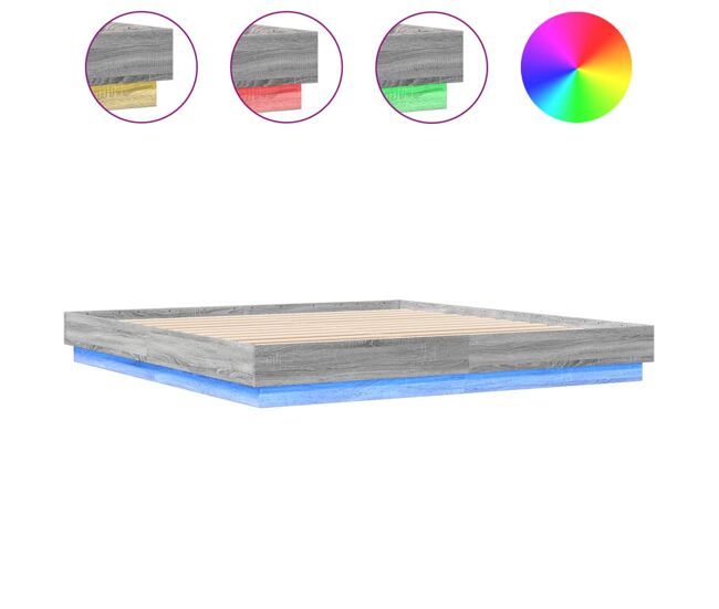 Estrutura de cama de casal moderno com luzes led 180x200 cm cinzento sonoma