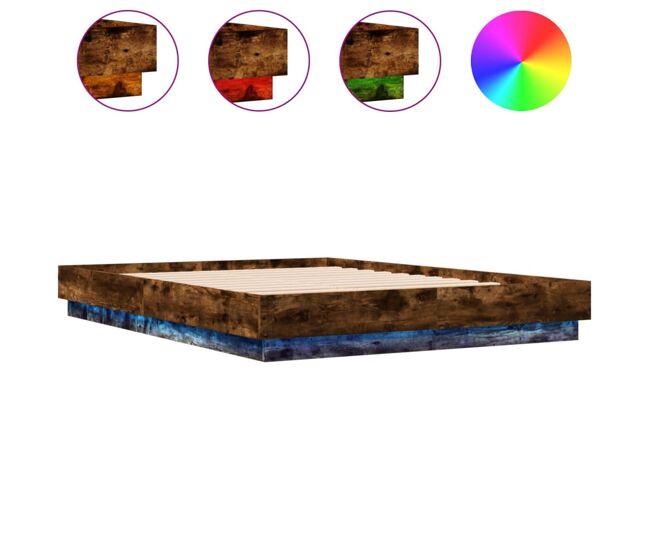 Estrutura de cama de casal moderno com luzes led 120x200 cm carvalho fumado