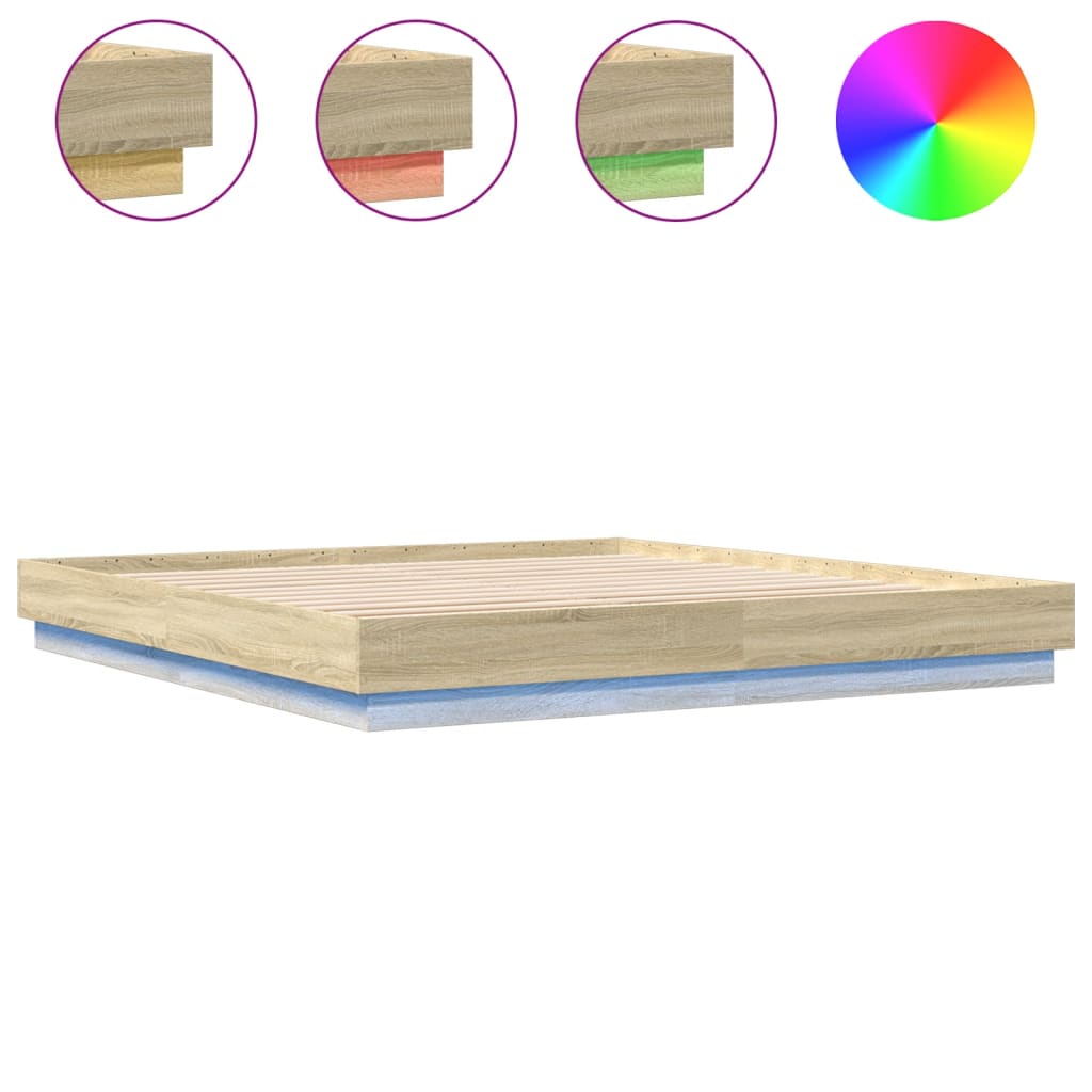 Estrutura de cama de casal moderno com luzes led 200x200 cm carvalho sonoma