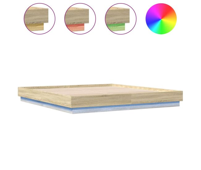 Estrutura de cama de casal moderno com luzes led 200x200 cm carvalho sonoma