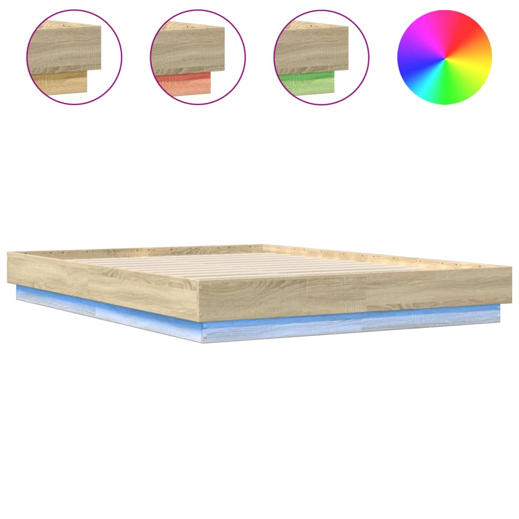 Estrutura de cama de casal moderno com luzes led 120x200 cm carvalho sonoma