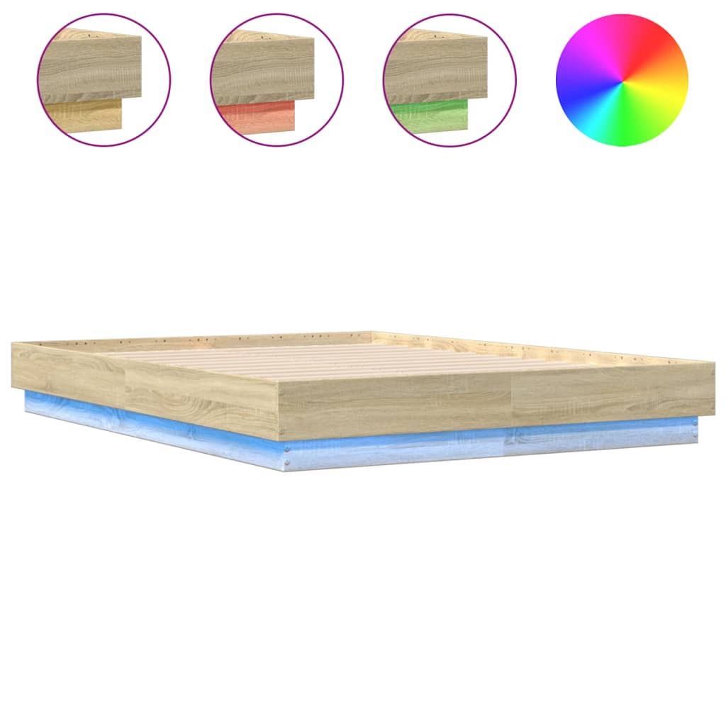 Estrutura de cama de casal moderno com luzes led 135x190 cm carvalho sonoma