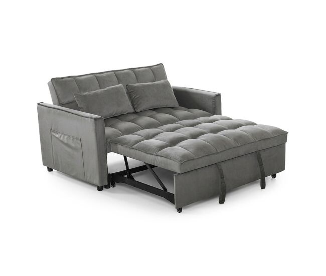 Sofá-cama de casal paulo, ,134 cm, cinza em veludo.