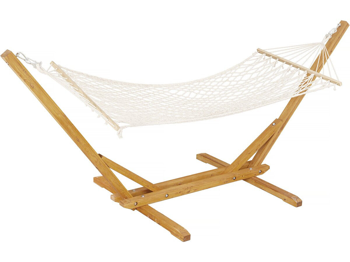 Rede de madeira com tecido macramé "dallas" - 305 x 120 x 123 cm - blanc