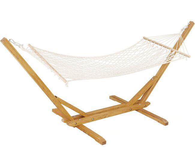 Rede de madeira com tecido macramé "dallas" - 305 x 120 x 123 cm - blanc