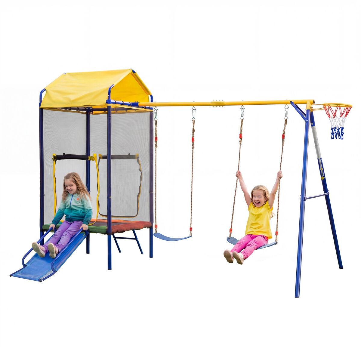 Baloiço infantil de jardim 2 lugares de ferro,multicolor