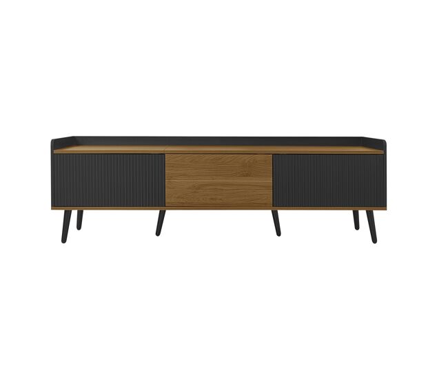 Móvel de tv 160 cm - design compacto, 3 portas - noir e natural