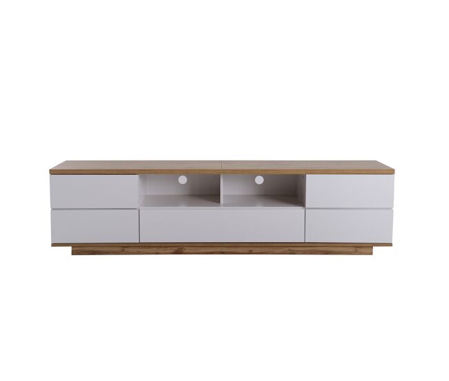 Móvel de tv moderno 180 cm - design bicolor, acabamento em madeira - branco